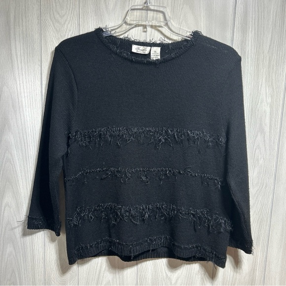 Fioreblu Black Frayed Fringe Sweater Size XL - Picture 2 of 10